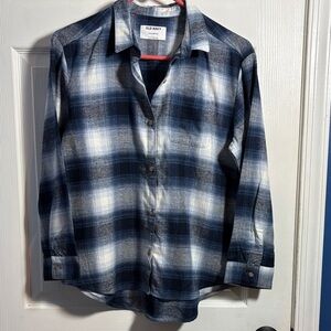Old Navy Girls Blue and White Soft Plaid Flannel Shirt XL 14-16 Plus